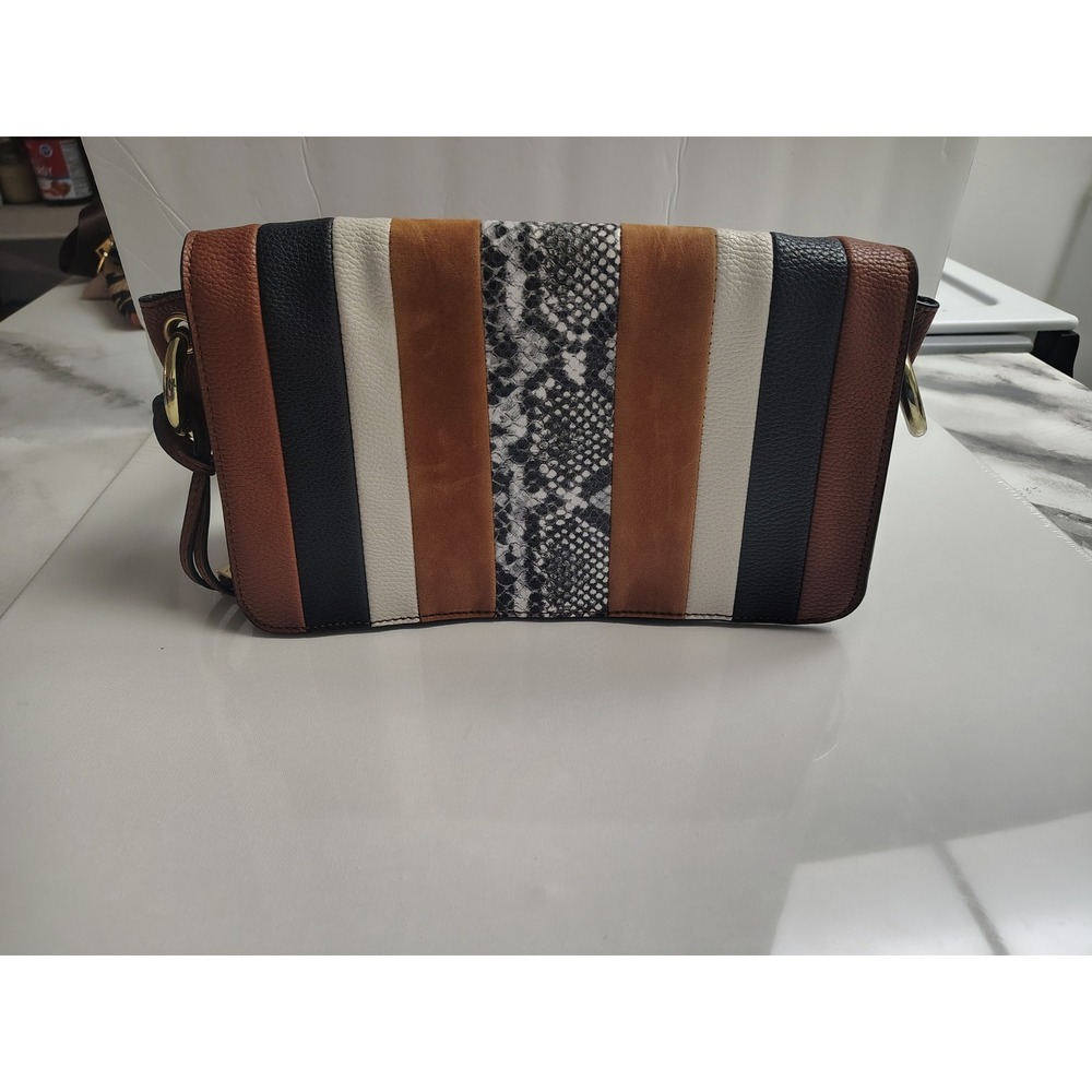 Sammy Patchwork Crossbody Bag Snakeskin Suede Cognac Multi Color